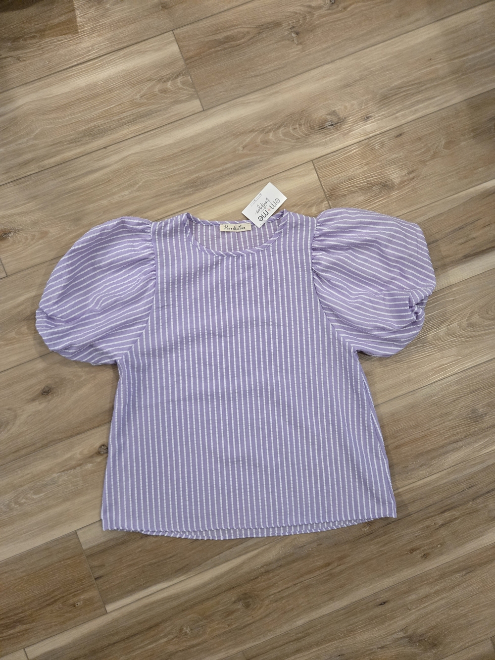 Vine & Love Lavender Striped Puff-Sleeve Top